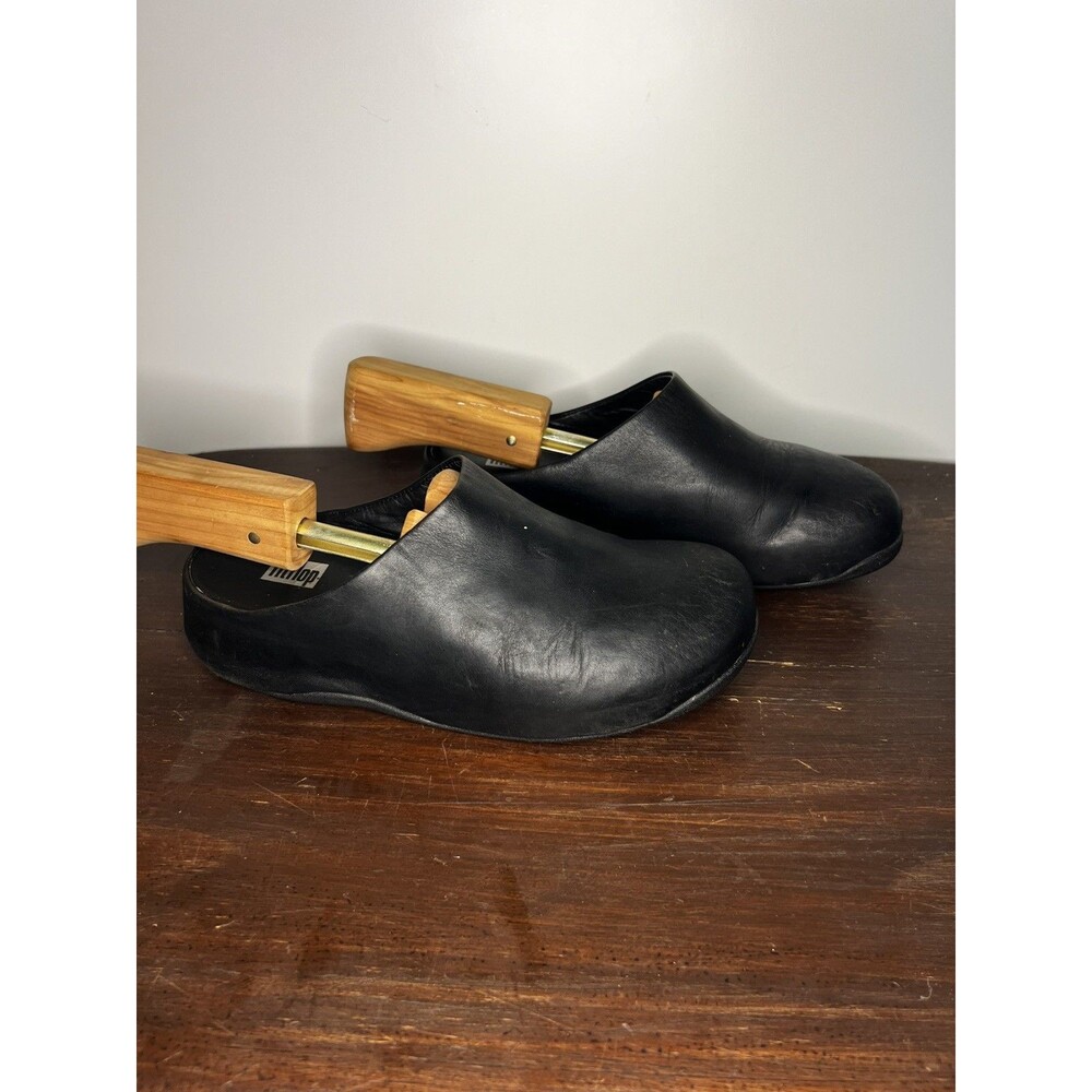 FitFlop J61-001 Leather Clogs Shuv Black Size US 5.5M/7WMS Worn 1x